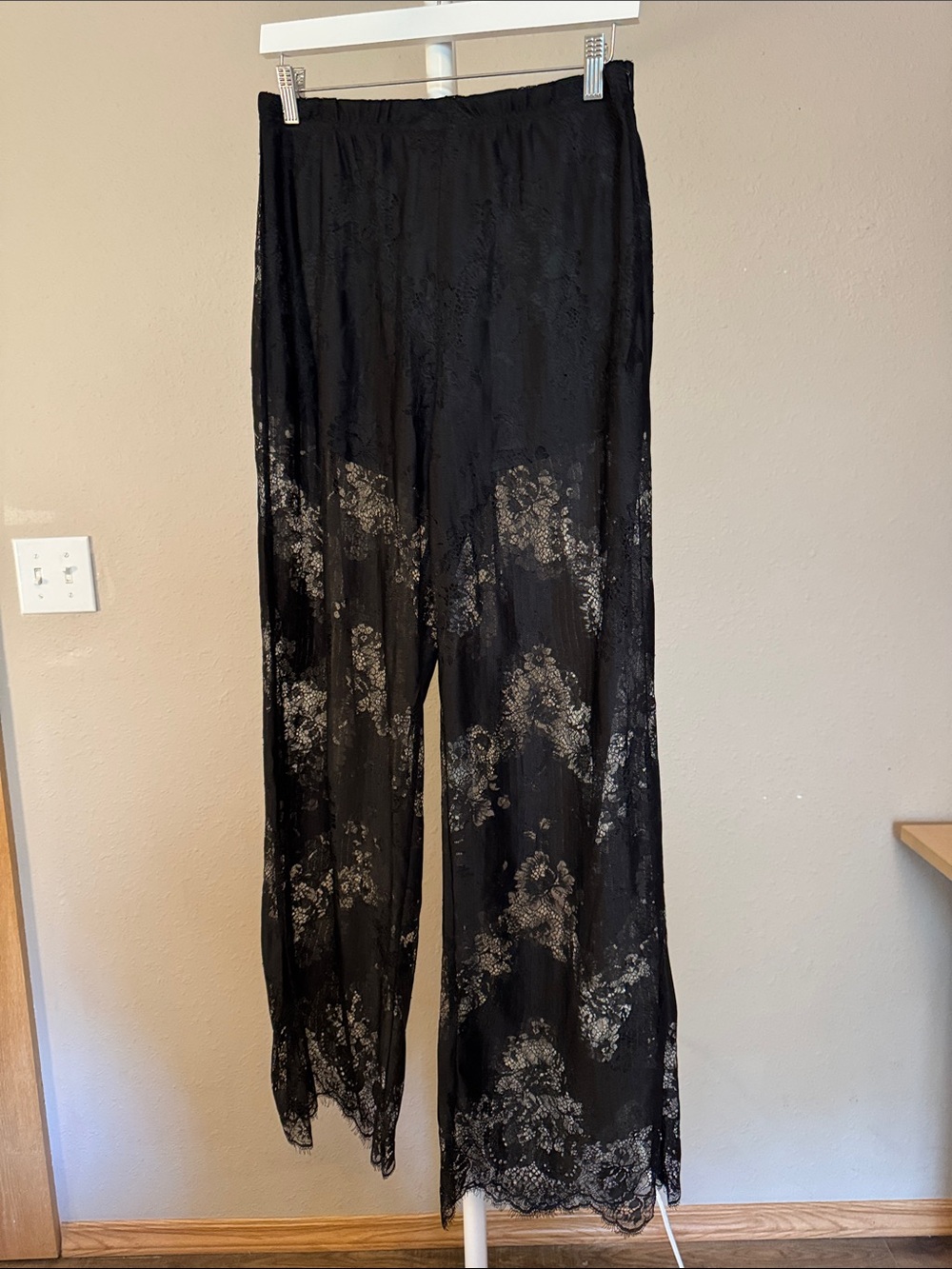 SkyLar Rose, Black Lace Overlay Straight-Leg Pants, NWT L